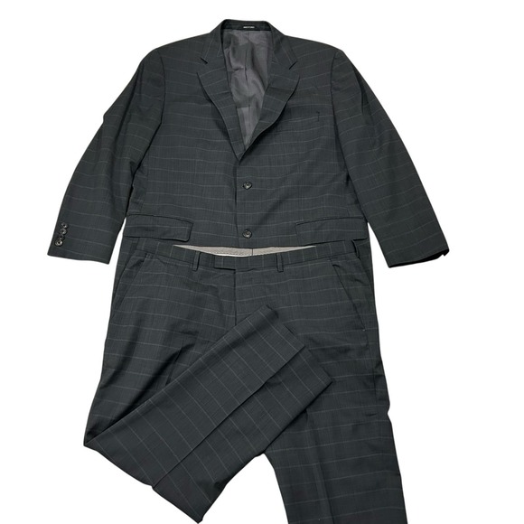 Hugo Boss Suit Men's 46R Super 120 Virgin Wool Pants‎ 38X27 Gray Plaid